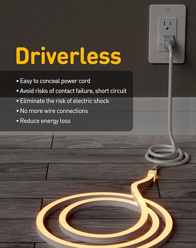 3D LED Neon Rope Light, Warm White, 16.4ft | Top & Side Bend, 400LM, Dotless, Driverless, IP65 Waterproof, Cold-Resistant, ETL Listed, Silicone Strip, for Home Commercial