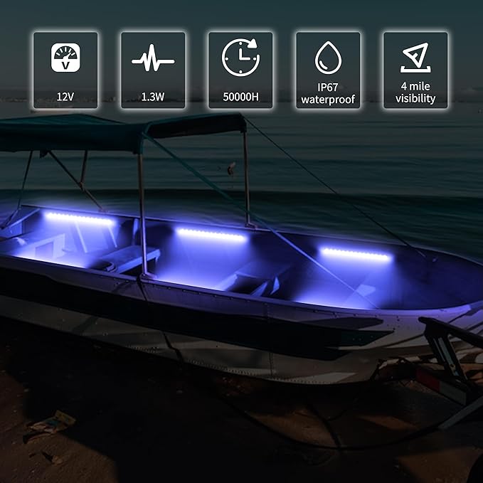RVZONE LED Boat Interior Lights, Marine Strip Waterproof Night Fishing Lights for Yacht Pontoon, 2 Pcs