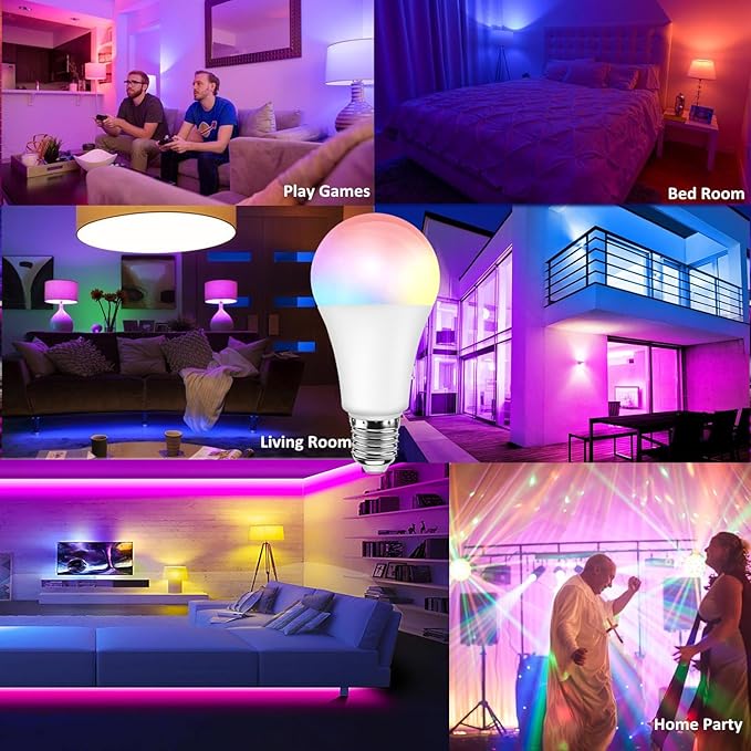 Color Changing Light Bulbs, 5W A19 RGB LED Light Bulbs with Remote Control & Memory Function - 16 Colors, 6500K White, E26 Screw Base, Dimmable Multicolor Light Bulb for Bedroom, Party, Home Decor
