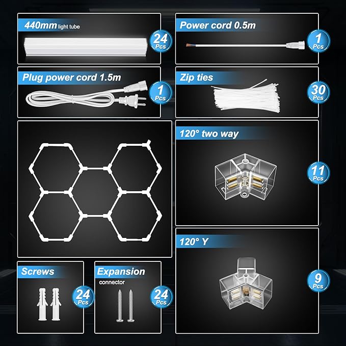 Hexagon Garage Lights, High Brightness 168W 6500K 18480Lumens Honeycomb Hexagon Led Garage Light 5 Grid for Garage, Auto Beauty Shop, Car Detailing Shop, Workshop