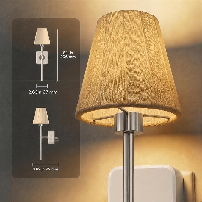 L LOHAS LED Night Lights Plug into Wall, Pleated Fabric Cover Night Light | Vintage Nightlight With Dusk to Dawn Sensor, 0-100LM Dimmable, for Bedroom Living Room Hallway