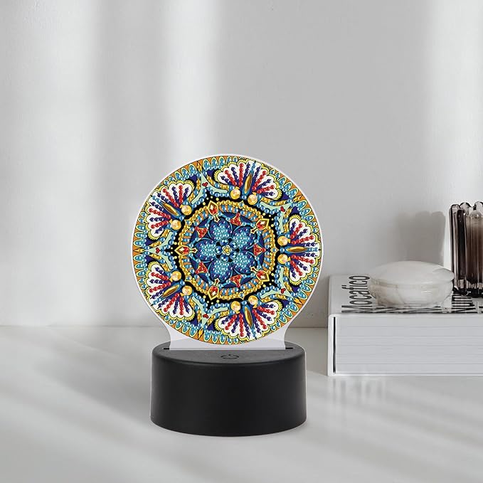 JISHSHAY Diamond Painting Night Light Diamond Art Table Lamps Gem Art LED Lights Gem Painting Desk Lamp Mosaic Kits for Adults DIY Kits for Adults Paint by Numbers Special Shaped Mandala