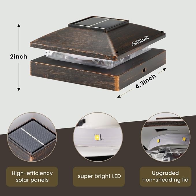 Solar Post Cap Lights Outdoor 20pack, Waterproof Solar Powered Deck Fence Post Lights Fit 4x4 Wood/Vinyl Posts, Bright Warm White Solar Post Lights Decorate Deck, Patio, Porch, Fence(Copper)