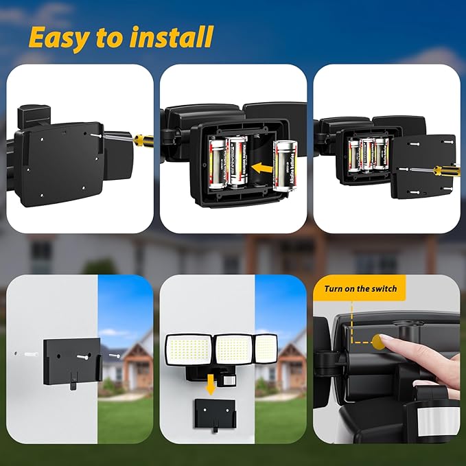 AIXPI Battery Powered Motion Sensor Outdoor Lights, 1500LM Flood Lights, IP65 Waterproof Security Motion Detector Light Wireless for Outside, Yard 2Pack