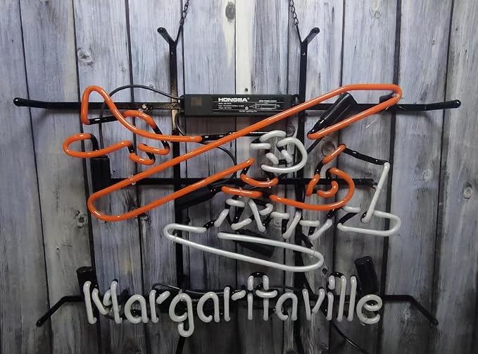 Neon Signs Beer Bar Club Bedroom Compatible For Jimmy Margaritavilles Airplane Sign Glass Neon Signs for Office Hotel Pub Cafe Wedding Birthday Party Man Cave Neon Light Art Wall Lights 24 X 20 - Inches