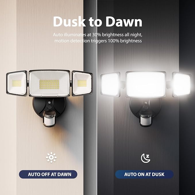 Security Lights Motion Outdoor with Dusk to Dawn, Hardwired Floodlights | 11,000LM 6 hrs always-on manual override, led motion sensor flood light, IP65, for yard garage driveway, black, 2 pack