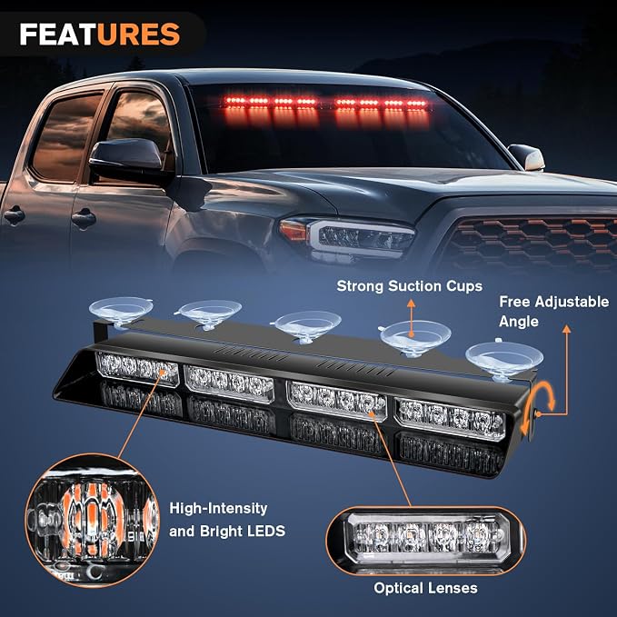 Nilight 32LED Red Emergency Dash Strobe Lights w/Controller Suction Cups | Warning Hazard Interior Front/Rear Windshield Deck Split Light Bar for Trucks Construction Vehicles
