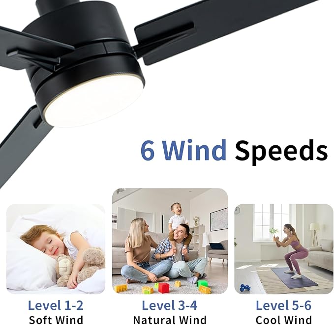LANMEL Metal Ceiling Fan with Lights and Remote, 42 Inch, Black | Modern Low Profile Flush Mount, Reversible, 3CCT Dimmable, Quiet, LED, For Bedroom, Living Room, Indoor/Outdoor Patio Use