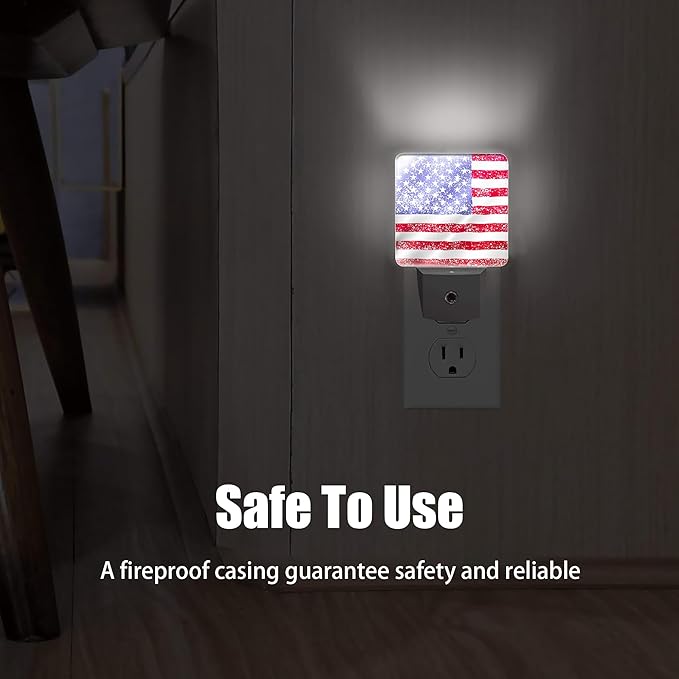 American Flag Winter Snow Night Light, Dusk to Dawn Smart Sensor Nightlight for Bedroom Bathroom Kitchen Hallway Stairs Hallway, Plug-in, Energy Efficient Decor Desk Lamp Gifts