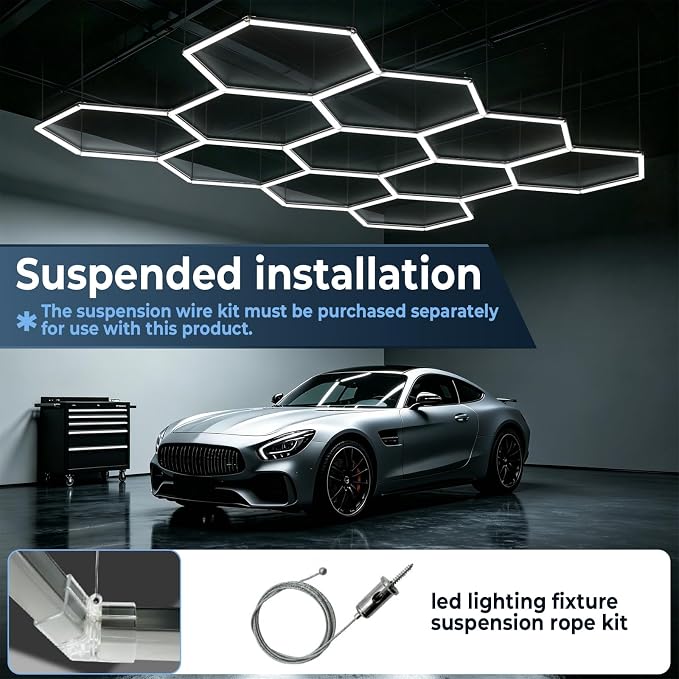 322W Hexagon LED Garage Lights 2026 Updated, 11 Grids 1.3-inch Widened Light Surface, Thickened-PC Shell, Hex LED Lighting for Garage, Car Detailing, Gym, Workshop, Basement