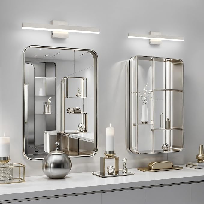 Nickel Bathroom Vanity Light Fixture 23.6'' 20W Dimmable 5CCT LED Hardwired | Bathroom Light Fixture Over Mirror, Bathroom Wall Sconce, Rust-resistant, ETL Certificated, 2700K/3000K/3500K/4000K/5000K