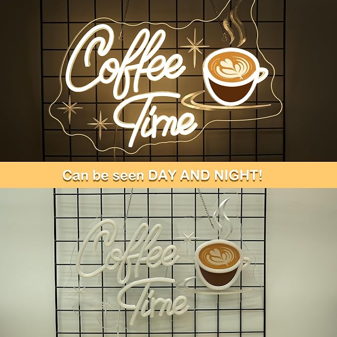 Coffee Time Neon Sign Latte Art Neon Lights Neon Bar Signs for Wall Decor LED for Cafés, Kitchens & Breakfast Bars Light Signs Retro Diner Lighting
