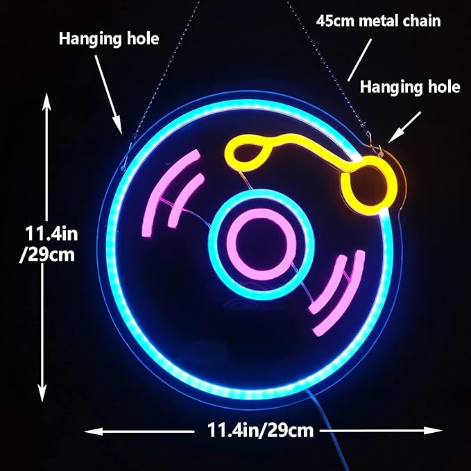 Record Neon Sign Dimmable Music Neon Light for Wall Decor - Player Live Music Art Sign for Bedroom, Bar, Birthday, Christmas, Hotel, Recording Studio - 12in