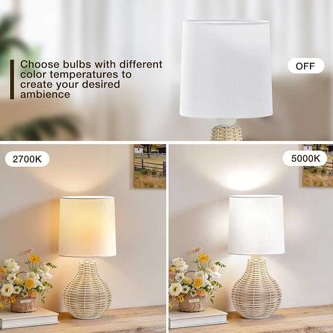 EJIAXIN Rattan Table Lamp Boho Lamps Set of 2-12.5" Mini Farmhouse Wicker Light Rustic End Table Decorative Small Lamps for Small Spaces Bedroom Nightstand Living Room Reading Desk Side Table Lamp