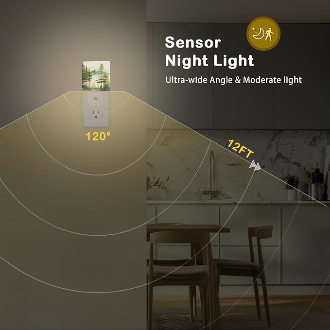 Misty Forest Night Light,Plug in Night Light, Dusk to Dawn Sensor Nightlights for Stairway/Hallway/Kitchen/Bedroom/Bathroom 0.5W