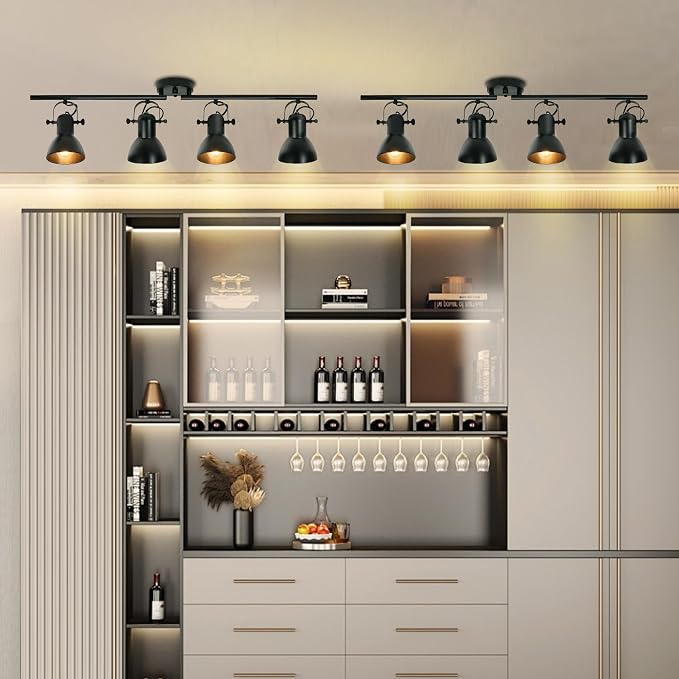 Track Lighting Fixtures Ceiling Black Track Lighting Kitchen Light Fixtures Ceiling Light 4 Light Angle Adjustable Industrial Track Lighting Kit for Living Room Gallery office Mall Billiard Table