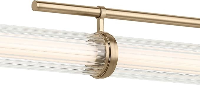 Kichler Riven LED 1-Light Linear Chandelier with Clear Fluted Glass in Champagne Bronze, Sloped Ceiling Compatible, for Kitchen or Dining Room (9.5" x 8" x 60.25"), 52754CPZLED