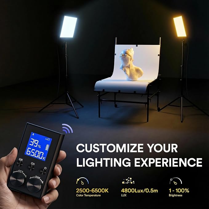 2-Pack 18" 45W LED Video Light Panel Kit with 78" Stand & Remote | Cri 97+ Bi-Color 2500k-6500k Studio Lights, For Video Recording, Tiktok, Youtube Streaming & Studio Photography