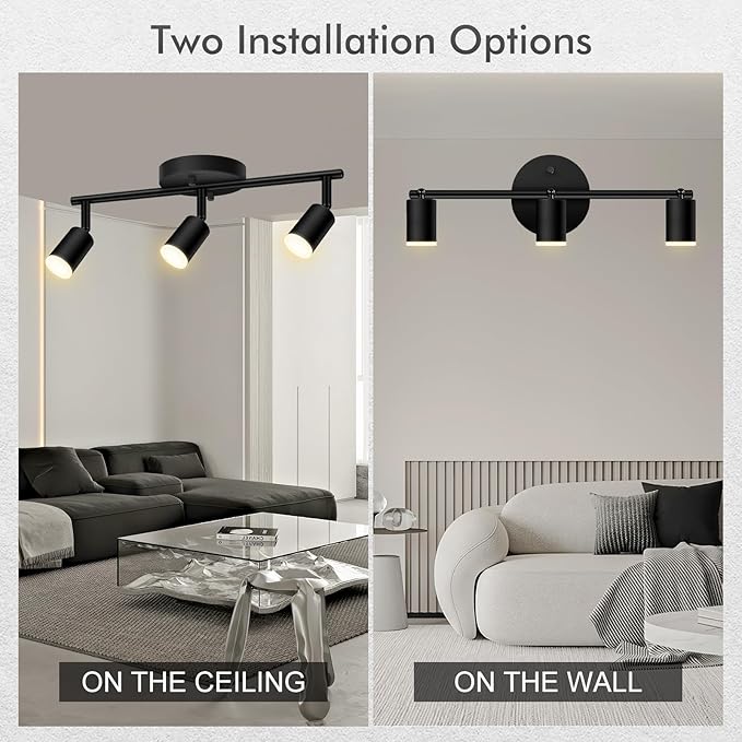 3 Light Track Lighting Fixtures Ceiling, 12W/2700K Black Track Lighting with Acrylic Lampshade & Rotatable Light Heads, 20000hrs Lifespan, Modern LED Track Lights Ceiling for Kitchen/Hallyway