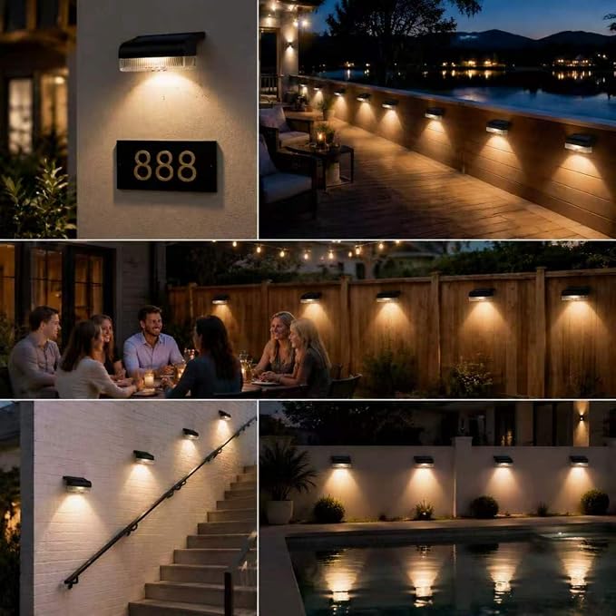 16PK Solar Fence Lights Outdoor Waterproof, 12H Step Lights for Yard | IP55 Waterproof, 12H Runtime, 50LM Bright, for Stairs Deck Patio Fence