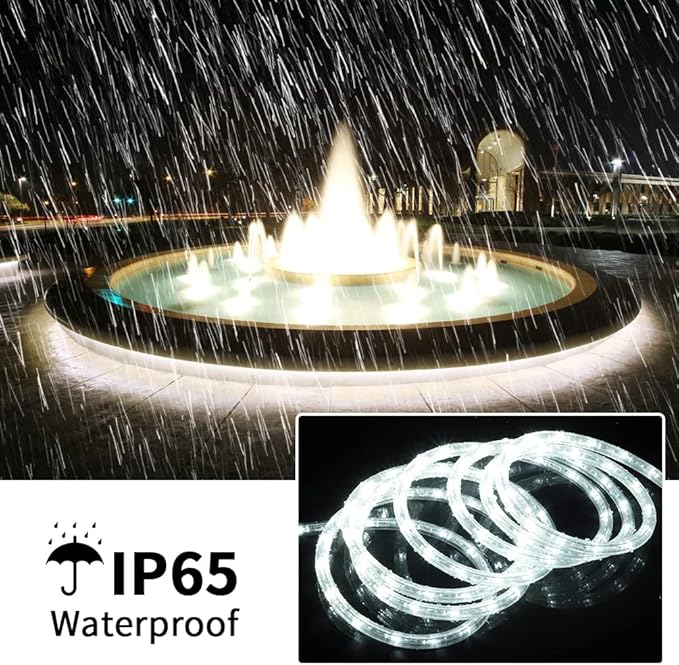40ft LED Rope Lights, Dimmable 432 LEDs IP65 Waterproof Outdoor Indoor Linkable Cuttable Rope Light, 110V 6000K Daylight White Christmas Rope Light for Patio Garden Corridor Party Decor