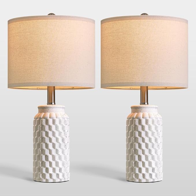USumkky 20.5" Ceramic Table Lamps Set of 2 - Modern Farmhouse & Boho Style, Bedside Nightstand Lamps for Bedroom, Living Room End Table Lamps, Small Desk Lamp(Matte White)
