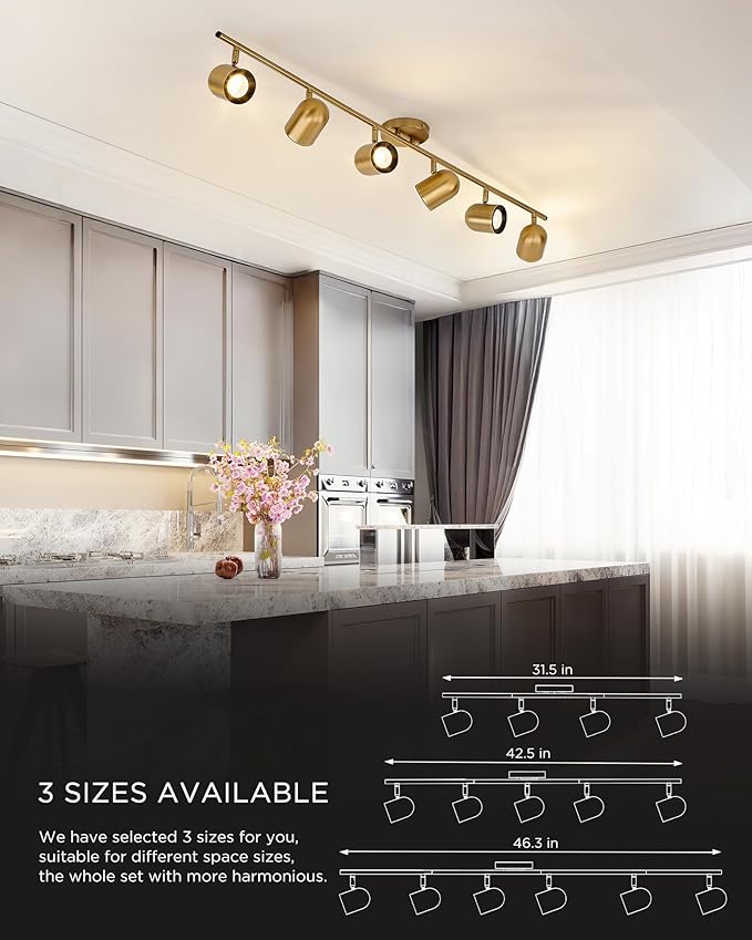 FEMILA 46.3" Track Lighting Fixtures Ceiling, Brass Gold Track Light Kit, 3000K Bulbs Included, 4FS78TL-6 BG