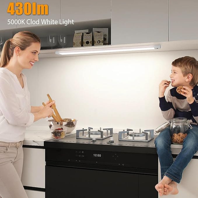 2Pcs 16 Inch Under Cabinet Lights with Hand Wave, Under Counter Lighting 5000K Cold White,Dimmable,Plug and Play,LED Lights for Kitchen Cabinet, Cupboard, Closet, Desk