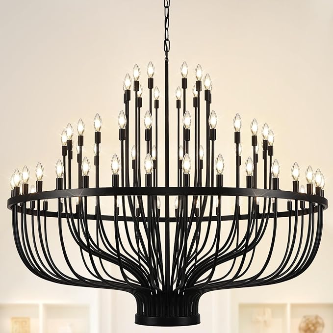 Extra Large Chandeliers for High Ceilings, Black Wagon Wheel Chandelier 72 Light 60In, Farmhouse Large Foyer Chandelier 3-Tier for Foye Entryway Staircase Living Dining Room