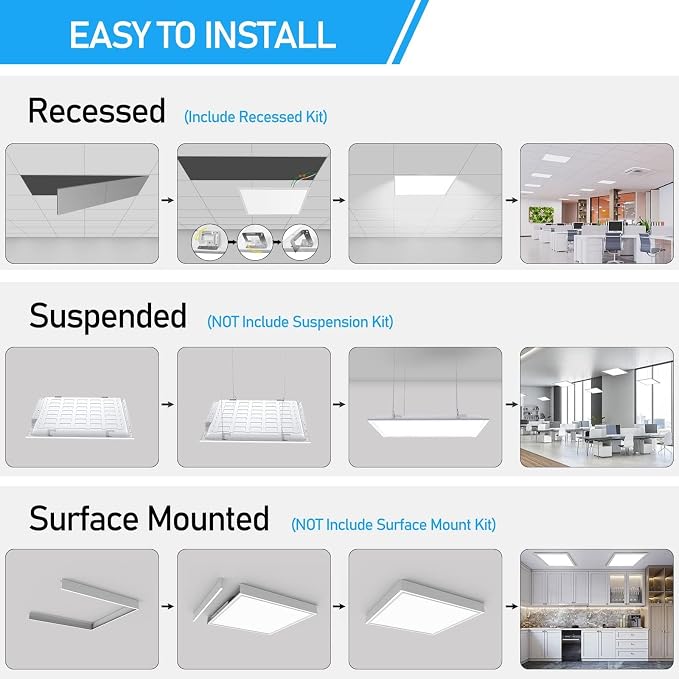 AIKVSXER 6 Pack 2x2 LED Flat Panel Light 40W 3000K/4000K/5000K Switchable | 4400LM Triac Dimmable 2x2 Led Light Drop Ceiling, AC 120V Back-Lit Recessed Drop Ceiling Lights for Office, Home