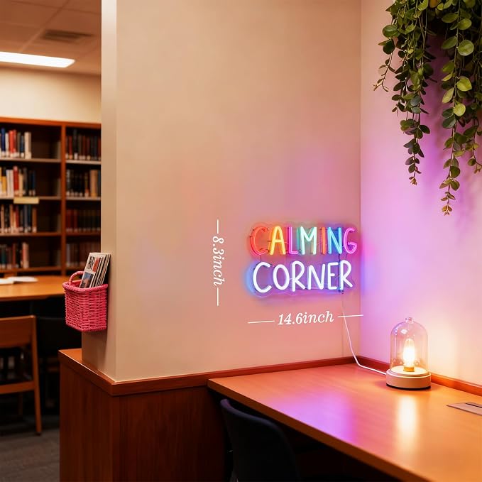 Calming Corner Neon Sign for Wall Decor, Calm Down Corner Supplies | Library Classroom School Counselor Office Decorations for Classroom Preschool, Boho Classroom Decor, 6.5ft USB, 14.5“x8.2"