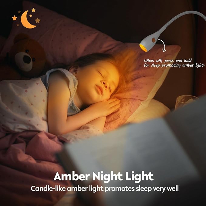 acegoo Minimalist Reading Light for Bed Headboard Dimmable White Book Light Clip on Lamp with USB-C Adapter, Flexible Neck & Handy Lamp Head Switch, CRI 95+
