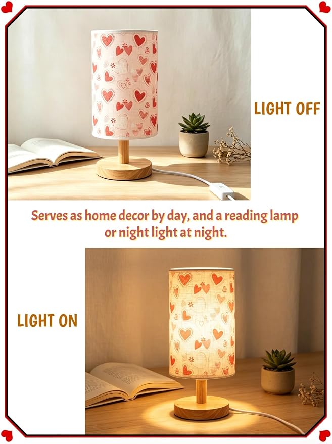 Heart Shaped Kids LED Table Lamp for Bedroom Womens Girls Bedside Lamps,3-Way Dimmable Love Heart Nightstand Night Light,Cute Boho Desk Lamp for Home Nursery Decor,Romantic Love Gifts for Women Girl