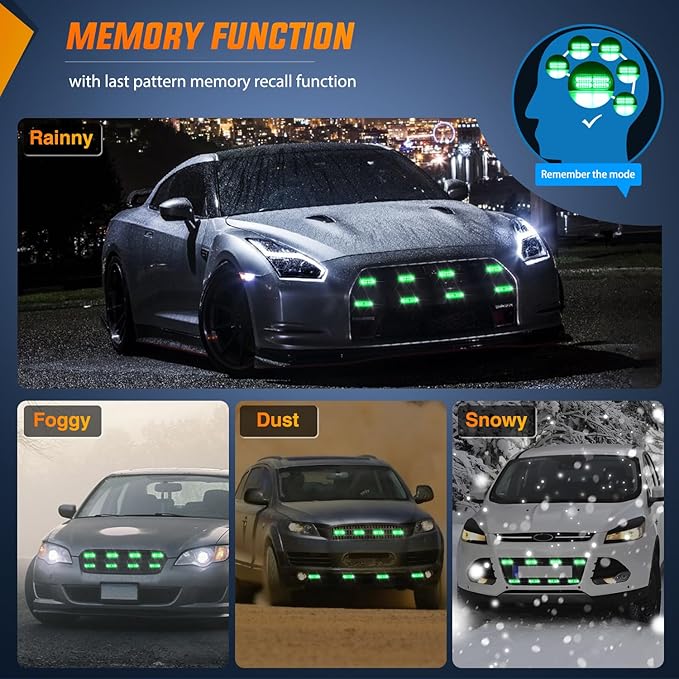 Nilight 8PCS Led Strobe Lights with Controller 12V 24V Sync Feature Green Emergency Hazard Warning Light 12 24 LEDs Surface Mount for Vehicle Car Truck RV ATV