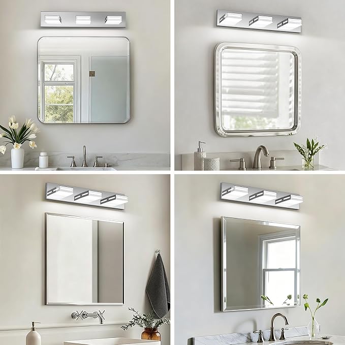 LED Modern Bathroom Light Fixtures, 3-Light 24-Inch Dimmable 5CCT Adjustable Chrome Vanity Lights for Bathroom Lighting Fixtures Over Mirror, 350° Rotatable Wall Lamp