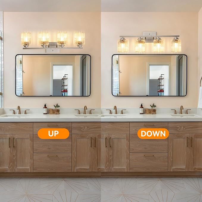 TALOYA Nickel 4Light Bathroom Vanity Light with Fluted Cylinder Glass Shade | Modern Vanity Lighting Fixtures, Bathroom Lights Over Mirror, Wall Mount Mirror Light Fixtures for Bathroom Hallway Bedroom