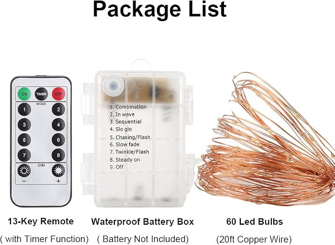GDEALER 2 Pack 20 Ft 60 LED Fairy Lights, Battery-Operated, Warm White | Remote Control, Timer, 8 Lighting Modes, 10 Brightness Levels, Flexible Copper Wire Twinkle Lights for Bedroom, Party Decor
