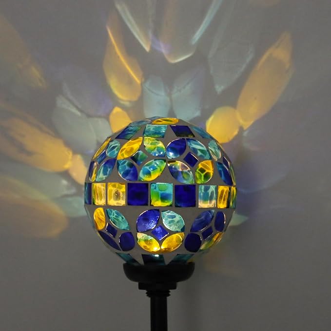 VCUTEKA Decorative Solar Garden Lights, 3.5" Mosaic Globe Outdoor Stake | Mosaic Glass Globe Design, Solar LED Light, Waterproof Design, Auto On/Off and Metal Stake Design for Lawn and Patio