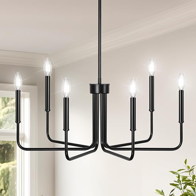 DORESshop Modern Chandelier for Dining Room, 6-Light 28" Black Farmhouse Chandelier for Dining Room, Dining Light Fixtures Over Table for Bedroom Hall Kitchen Living Room
