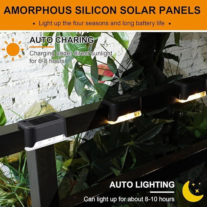 32 Pcs Solar Deck Lights Outdoor, Waterproof LED Solar Step Fence Lights for Stairs, Step, Railing, Patio, Driveway, Garden, Pathway and Yard (Black Shell Warm White Light)