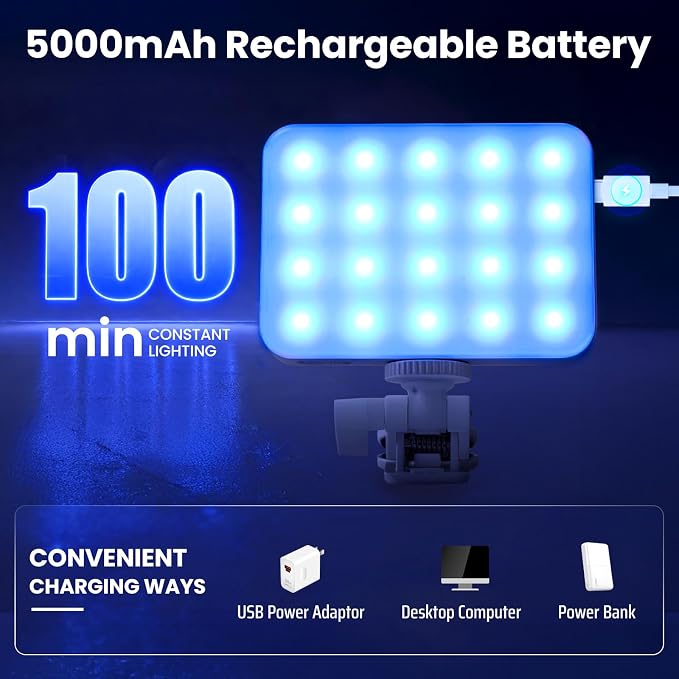RGB Video Light, 135 LED Portable Camera Light, 360° Full Color Photography Lighting, 2700-7500K CRI 95+, 13 Light Modes for Phone, DSLR Video Recording, Vlog, YouTube Game Live Streaming