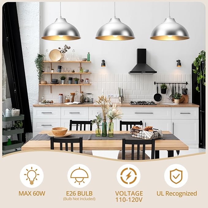 Brushed Nickel Pendant Lights Kitchen Island,Hanging Pendant Light Fixtures,Kitchen Pendant Lighting Over Island