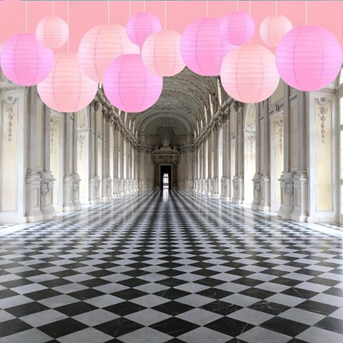 Pink Paper Lanterns Decorative,Hanging Chinese Lanterns Indoor Outdoor for Birthday, Wedding, Christmas, Bridal, Home Decor, Ceiling Decorations(Size of 4”, 6”, 8”, 10”,12Pcs)