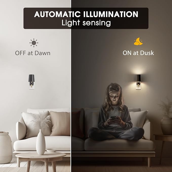 Night Light, Dimmable Night Lights Plug into Wall, Daylight White | Dusk to Dawn Sensor, 0-100LM, Plug in NightLight, Vintage Night Light Compact for Hallway Bedroom Stairwa