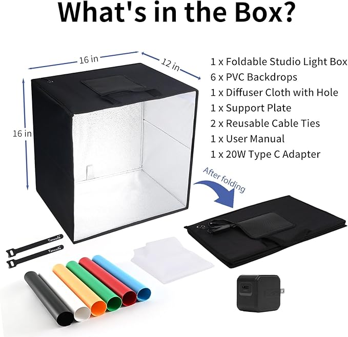 Portable Photo Light Box 16x12x16 Inch - 180 LED Professional Photography Studio with CRI 97, 3 Color Modes, Dimmable Shooting Tent Kit, 6 PVC Backdrops for Jewelry Food Product Photography