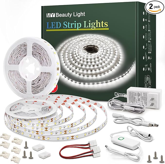 Led Strip Lights 65.6ft White Dimmable Led Light Strip Flexible Rope Lights Kits with 24v Etl Power Supply, Adhesive Clips, Dimmer Switch and Connectors for Indoor Decor