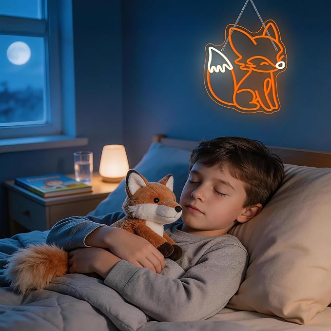 Fox Neon Sign Animal Neon Light for Classroom Bedroom Living Room Fox Wall Decor Anime LED Sign Orange Light Up Library Nursery Book Store Birthday Gifts for Teens Animal Lovers