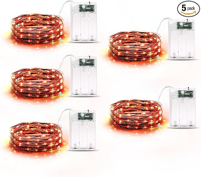 Minetom 5 Pack Battery Operated Fairy Lights, 7Ft 20 LED String Lights | Waterproof Firefly Lights with Timer 6 Hours On 18 Hours Off, Ideal for Indoor Outdoor Halloween Haunted Decor,Orange