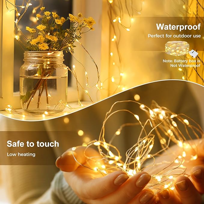 kolpop 12 Pack LED Fairy Lights Battery Operated, Mini Twinkle String Lights Battery Powered Waterproof for Christmas Mason Jars Party,2 Colors