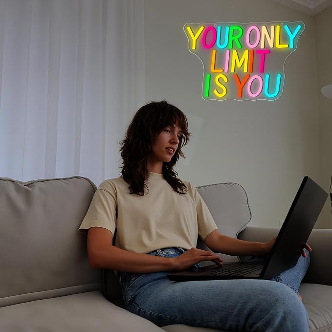 Your Only Limit Is You Neon Sign for Wall Decor | Dimmable motivational neon light, home office bedroom decor, gift for teens entrepreneurs, size 14.4*9.4 in